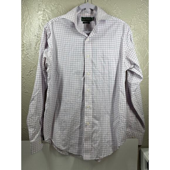 Lauren by Ralph Lauren Dress Shirt Size 15 1/2 34/35 No Iron Check Pink Blue - Picture 1 of 4
